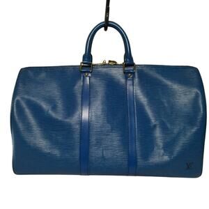LOUIS VUITTON Epi Keepall 45 Boston Bag Blue M42975